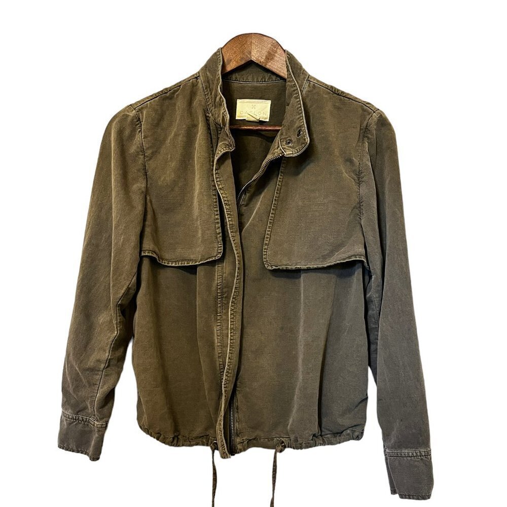 Caslon Green Drawstring Hem Utility Military Jacket  Women Full Zip size M